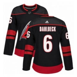 Womens Adidas Carolina Hurricanes 6 Klas Dahlbeck Authentic Black Alternate NHL Jersey 