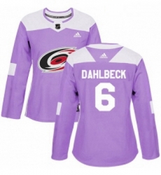 Womens Adidas Carolina Hurricanes 6 Klas Dahlbeck Authentic Purple Fights Cancer Practice NHL Jersey 