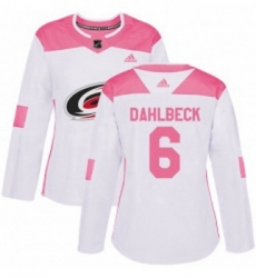 Womens Adidas Carolina Hurricanes 6 Klas Dahlbeck Authentic WhitePink Fashion NHL Jersey 