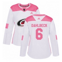 Womens Adidas Carolina Hurricanes 6 Klas Dahlbeck Authentic WhitePink Fashion NHL Jersey 
