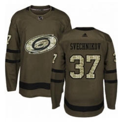 Youth Adidas Carolina Hurricanes 37 Andrei Svechnikov Authentic Green Salute to Service NHL Jersey 