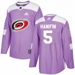 Youth Adidas Carolina Hurricanes 5 Noah Hanifin Authentic Purple Fights Cancer Practice NHL Jersey 