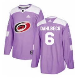 Youth Adidas Carolina Hurricanes 6 Klas Dahlbeck Authentic Purple Fights Cancer Practice NHL Jersey 