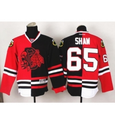 Chicago Blackhawks 65 Andrew Shaw Red Skull Logo Fashion Black Red Split NHL Jerseys
