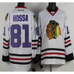 Chicago Blackhawks 81 Marian Hossa White NHL Jerseys Purple Number