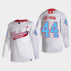 Men Chicago Blackhawks 44 Calvin De Haan 2022 Community Night White Stitched jersey