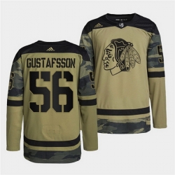 Men Chicago Blackhawks 56 Erik Gustafsson 2022 Camo Military Appreciation Night White Stitched jersey