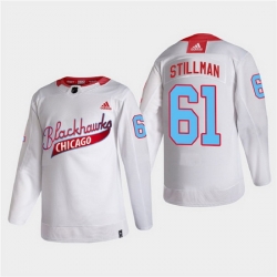 Men Chicago Blackhawks 61 Riley Stillman 2022 Community Night White Stitched jersey