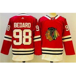 Men Chicago Blackhawks 98 Connor Bedard Red Black Stitched Jersey