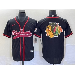 Men Chicago Blackhawks Black Team Big Logo Cool Base Stitched Baseball Jersey
