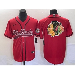 Men Chicago Blackhawks Red Team Big Logo Cool Base Stitched Baseball Jersey