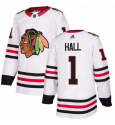 Mens Adidas Chicago Blackhawks 1 Glenn Hall Authentic White Away NHL Jersey 