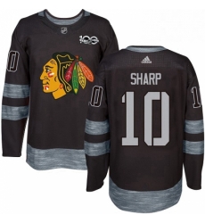 Mens Adidas Chicago Blackhawks 10 Patrick Sharp Authentic Black 1917 2017 100th Anniversary NHL Jersey 