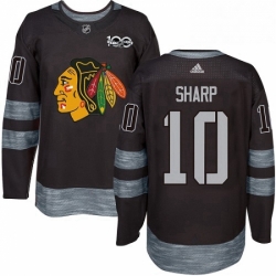 Mens Adidas Chicago Blackhawks 10 Patrick Sharp Authentic Black 1917 2017 100th Anniversary NHL Jersey 