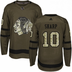 Mens Adidas Chicago Blackhawks 10 Patrick Sharp Authentic Green Salute to Service NHL Jersey 