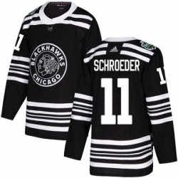 Mens Adidas Chicago Blackhawks 11 Jordan Schroeder Authentic Black 2019 Winter Classic NHL Jerse