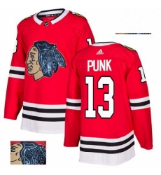 Mens Adidas Chicago Blackhawks 13 CM Punk Authentic Red Fashion Gold NHL Jersey 