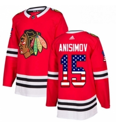 Mens Adidas Chicago Blackhawks 15 Artem Anisimov Authentic Red USA Flag Fashion NHL Jersey 