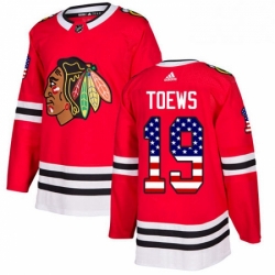 Mens Adidas Chicago Blackhawks 19 Jonathan Toews Authentic Red USA Flag Fashion NHL Jersey 