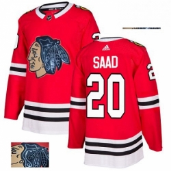 Mens Adidas Chicago Blackhawks 20 Brandon Saad Authentic Red Fashion Gold NHL Jersey 