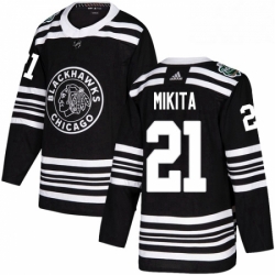 Mens Adidas Chicago Blackhawks 21 Stan Mikita Authentic Black 2019 Winter Classic NHL Jersey 