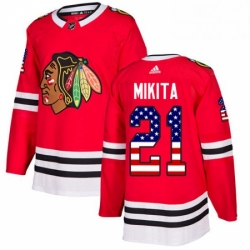 Mens Adidas Chicago Blackhawks 21 Stan Mikita Authentic Red USA Flag Fashion NHL Jersey 