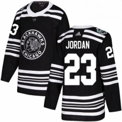 Mens Adidas Chicago Blackhawks 23 Michael Jordan Authentic Black 2019 Winter Classic NHL Jersey 