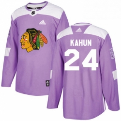 Mens Adidas Chicago Blackhawks 24 Dominik Kahun Purple Authentic Fights Cancer Stitched NHL Jersey 