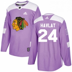 Mens Adidas Chicago Blackhawks 24 Martin Havlat Authentic Purple Fights Cancer Practice NHL Jersey 