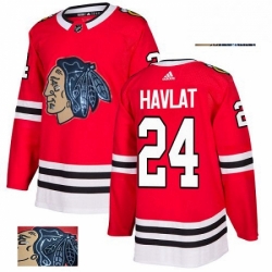 Mens Adidas Chicago Blackhawks 24 Martin Havlat Authentic Red Fashion Gold NHL Jersey 