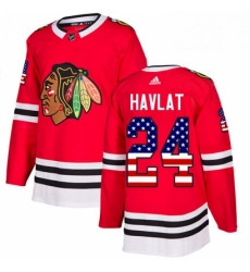 Mens Adidas Chicago Blackhawks 24 Martin Havlat Authentic Red USA Flag Fashion NHL Jersey 