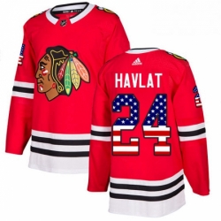 Mens Adidas Chicago Blackhawks 24 Martin Havlat Authentic Red USA Flag Fashion NHL Jersey 