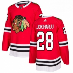 Mens Adidas Chicago Blackhawks 28 Henri Jokiharju Authentic Red Home NHL Jersey 
