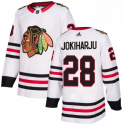 Mens Adidas Chicago Blackhawks 28 Henri Jokiharju Authentic White Away NHL Jersey 