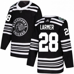Mens Adidas Chicago Blackhawks 28 Steve Larmer Authentic Black 2019 Winter Classic NHL Jersey 