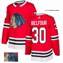 Mens Adidas Chicago Blackhawks 30 ED Belfour Authentic Red Fashion Gold NHL Jersey 