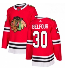 Mens Adidas Chicago Blackhawks 30 ED Belfour Authentic Red Home NHL Jersey 