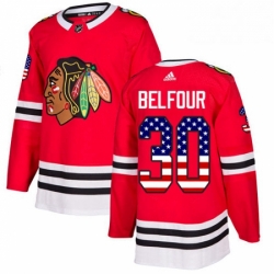 Mens Adidas Chicago Blackhawks 30 ED Belfour Authentic Red USA Flag Fashion NHL Jersey 