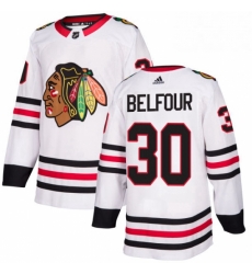 Mens Adidas Chicago Blackhawks 30 ED Belfour Authentic White Away NHL Jersey 