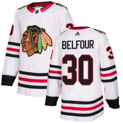 Mens Adidas Chicago Blackhawks 30 ED Belfour Authentic White Away NHL Jersey 