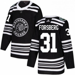 Mens Adidas Chicago Blackhawks 31 Anton Forsberg Authentic Black 2019 Winter Classic NHL Jersey 