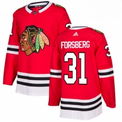 Mens Adidas Chicago Blackhawks 31 Anton Forsberg Authentic Red Home NHL Jersey 