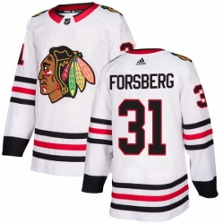 Mens Adidas Chicago Blackhawks 31 Anton Forsberg Authentic White Away NHL Jersey 
