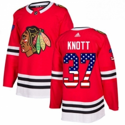 Mens Adidas Chicago Blackhawks 37 Graham Knott Authentic Red USA Flag Fashion NHL Jersey 