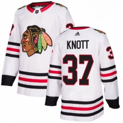 Mens Adidas Chicago Blackhawks 37 Graham Knott Authentic White Away NHL Jersey 