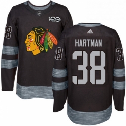 Mens Adidas Chicago Blackhawks 38 Ryan Hartman Authentic Black 1917 2017 100th Anniversary NHL Jersey 