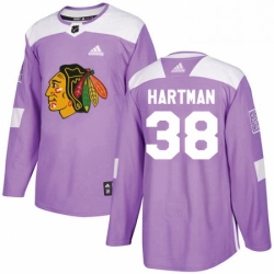 Mens Adidas Chicago Blackhawks 38 Ryan Hartman Authentic Purple Fights Cancer Practice NHL Jersey 