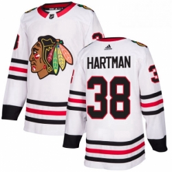 Mens Adidas Chicago Blackhawks 38 Ryan Hartman Authentic White Away NHL Jersey 