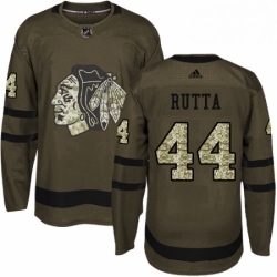 Mens Adidas Chicago Blackhawks 44 Jan Rutta Authentic Green Salute to Service NHL Jersey 