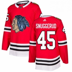 Mens Adidas Chicago Blackhawks 45 Luc Snuggerud Authentic Red Fashion Gold NHL Jersey 